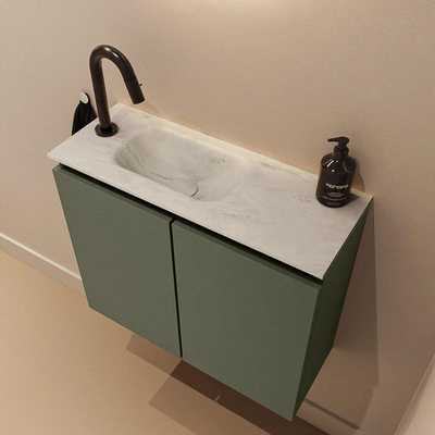 MONDIAZ TURE-DLUX 60cm toiletmeubel Army. EDEN wastafel Opalo positie links. Met 1 kraangat.