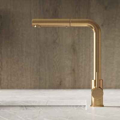 Hotbath Fellow Keukenmengkraan - draaibare uitloop - uittrekbare handdouche - geborsteld messing PVD