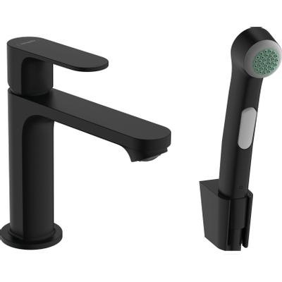 Hansgrohe Rebris S bidetset m. 1-gats wastafelkraan 110 z. waste m. handdouche m. doucheslang 160cm mat zwart