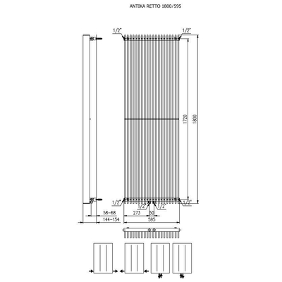 Plieger Antika Retto designradiator verticaal middenaansluiting 1800x595mm 1753W wit