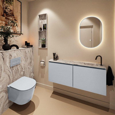 MONDIAZ TURE-DLUX 120cm toiletmeubel Clay. EDEN wastafel Glace positie rechts. Met 1 kraangat.