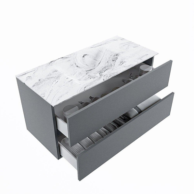 MONDIAZ VICA-DLUX Badkamermeubelset - 100cm - onderkast plata- 2 lades - inbouw wastafel cloud midden - zonder kraangaten - 60cm hoge versie - glace