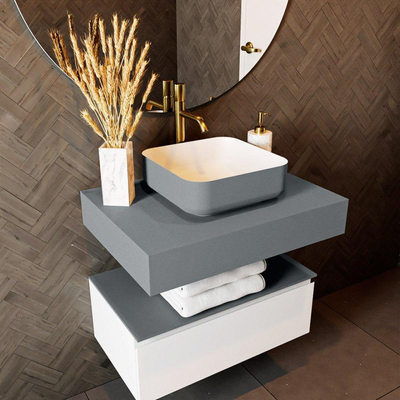 Mondiaz TOP 51 Vrijhangend Topblad - 70x51x12cm - geschikt voor waskom - Solid surface - Plata