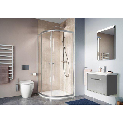 Crosswater Clear 6 kwartronde douchecabine met 2 schuifdeuren 80x80x195cm met 6mm helder veiligheidsglas zilver