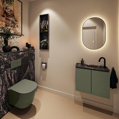 MONDIAZ TURE-DLUX 60cm toiletmeubel Army. EDEN wastafel Lava positie rechts. Met 1 kraangat.