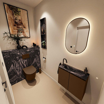 MONDIAZ TURE-DLUX 60cm toiletmeubel Rust. EDEN wastafel Lava positie links. Met 1 kraangat.