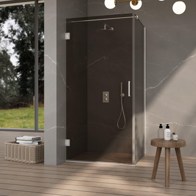 Fortifura Galeria Douchecabine - 90x140x200cm - scharnieren - deurgreep - vlak - rookglas - Geborsteld RVS PVD (Rvs)
