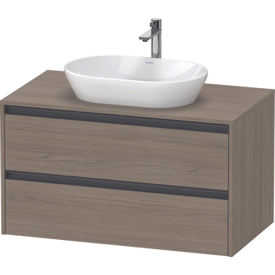 Duravit Ketho 2 wastafelonderbouwkast incl. consoleplaat met 2 laden 100x55x56.8cm met handgrepen antraciet eiken terra mat