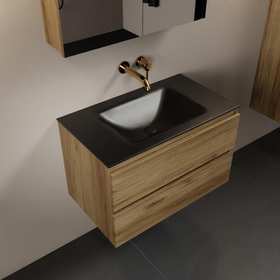 Mondiaz Aivy badmeubelset - 80x45x50cm - 0 kraangaten - 1 wasbak urban Solid surface - Midden - 2 lades - Met spiegelkast - Melamine Chai