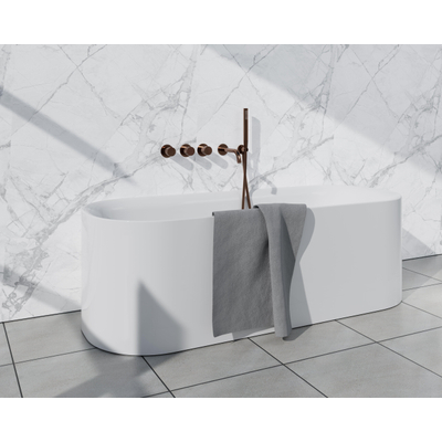 Fortifura Nebbio Badcombinatie-set - thermostaatkraan - inbouwdeel - 2x uitbreiding inbouwdeel - wandaansluitbocht - metalen doucheslang - staaf handdouche - uitloop - geborsteld koper PVD (koper)