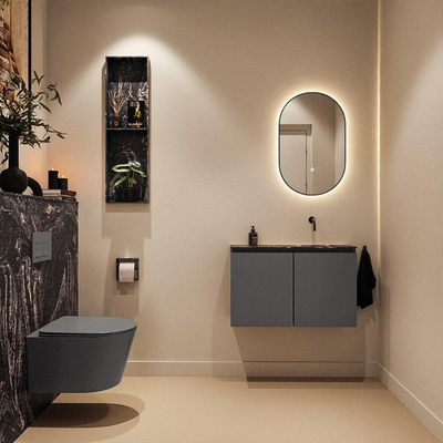 MONDIAZ TURE-DLUX 80cm toiletmeubel Dark Grey. EDEN wastafel Lava positie rechts. Zonder kraangat.