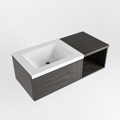 MONDIAZ BUKLA 100cm badmeubel met open module 40 kleur Dark Brown met 1 lade. Wastafel CLOUD links 0 kraangaten kleur Talc.