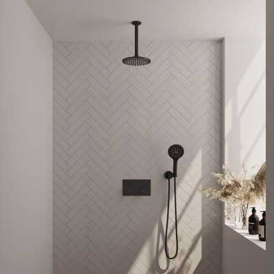BRAUER Black Edition Thermostatische Regendouche inbouw - drukknoppen - SET 59 - 20cm hoofddouche - plafondarm - 3 standen handdouche - doucheslang - wandaansluitbocht - zwart mat