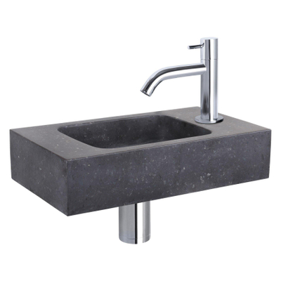 Differnz Force fonteinset - 40x22x9cm - Rechthoek - 1 kraangat - Gebogen chromen kraan - Natuursteen Zwart