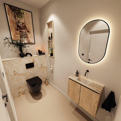 MONDIAZ TURE-DLUX 60cm toiletmeubel Washed Oak. EDEN wastafel Frappe positie midden. Zonder kraangat.