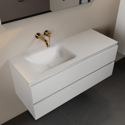 Mondiaz Aivy badmeubelset - 120x45x50cm - 0 kraangaten - 1 wasbak talc Solid surface - Links - 2 lades - Zonder spiegel - MDF Talc