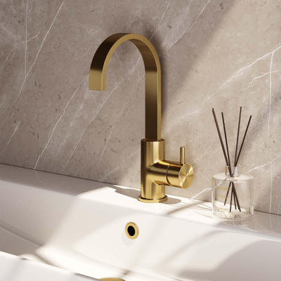 Brauer Gold - Edition Wastafelmengkraan opbouw - hoog - draaibaar - platte uitloop - model b - PVD - geborsteld goud