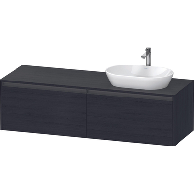 Duravit Ketho 2 wastafelonderbouwkast incl. consoleplaat met 2 laden voor waskom rechts 160x55x45.9cm met handgrepen antraciet eiken zwart mat