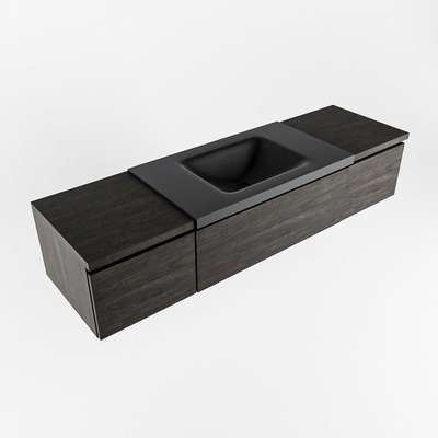 MONDIAZ BUKLA 160cm badmeubel met module 40 kleur Dark Brown met 3 lades. Wastafel CLOUD midden 0 kraangaten kleur Urban.