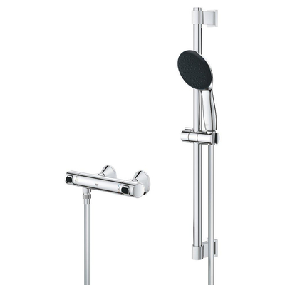 GROHE Precision Flow Doucheset - thermostatische douchekraan - met glijstangset - 60cm - ronde handdouche - 1 straalsoort - gladde doucheslang - chroom