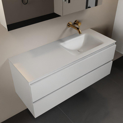 Mondiaz Aivy badmeubelset - 120x45x50cm - 0 kraangaten - 1 wasbak talc Solid surface - Rechts - 2 lades - Met spiegelkast - MDF Talc