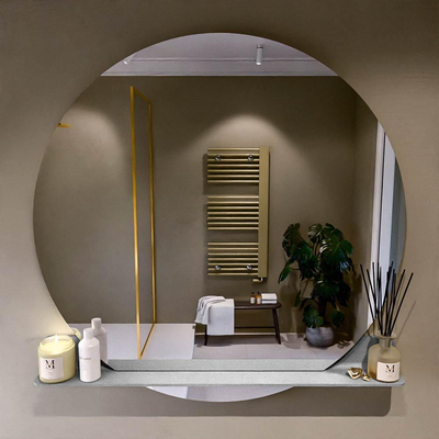 Mondiaz SPOT Badkamerspiegel - rond 120cm - spiegelplanchet - kleur Plata