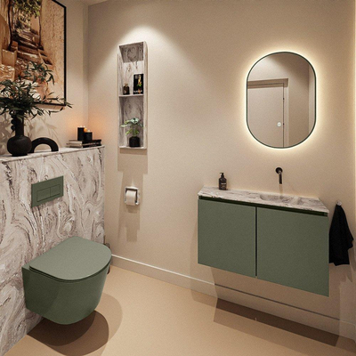 MONDIAZ TURE-DLUX 80cm toiletmeubel Army. EDEN wastafel Glace positie rechts. Zonder kraangat.