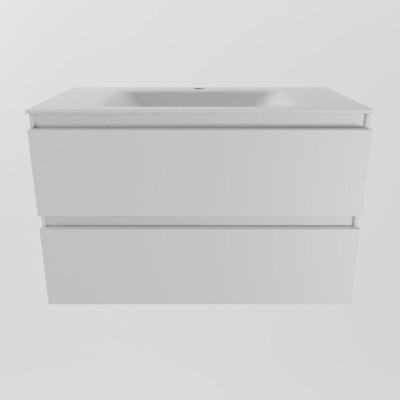 Mondiaz Aivy badmeubelset - 80x45x50cm - 1 kraangat - 1 wasbak talc Solid surface - Midden - 2 lades - Met spiegel - MDF Talc