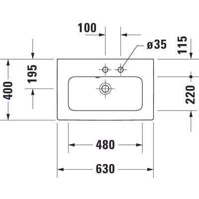 Duravit ME by Starck meubelwastafel compact zonder kraangat met overloop 63x40cm wit