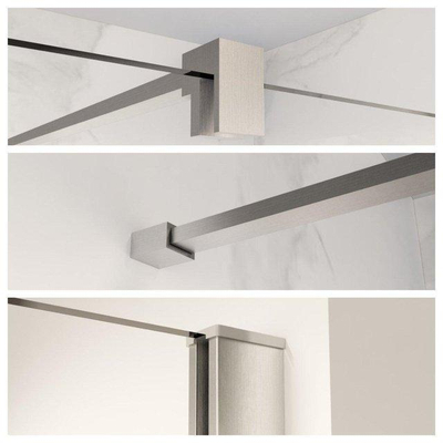 Fortifura Galeria Halfhoge Inloopdouche - 120x80cm - rookglas - 8mm - nano - met profiel en stabilisatiestang - Geborsteld RVS PVD (RVS)