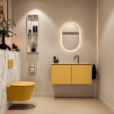MONDIAZ TURE-DLUX 100cm toiletmeubel Ocher. EDEN wastafel Glace positie midden. Met 1 kraangat.