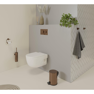 Fortifura Calvi toiletborstelhouder - gesloten model - wand - rond - Geborsteld koper PVD (Koper) OUTLETSTORE