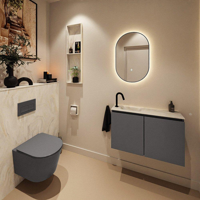 MONDIAZ TURE-DLUX 80cm toiletmeubel Dark Grey. EDEN wastafel Ostra positie links. Met 1 kraangat.