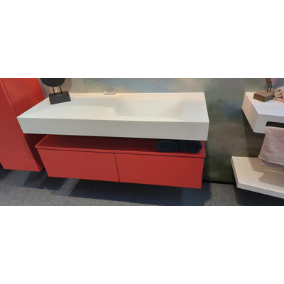 Mondiaz CLOUD Talc Vrijhangende wastafel 120cm wasbak rechts Solid surface met MONDIAZ ALAN MODULE SMALL Wastafelonderkast Fire SHOWROOMMODEL OUTLETSTORE