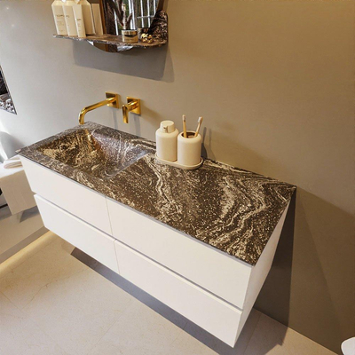 Mondiaz VICA-DLUX Badkamermeubelset - 120cm - talc - 4 lades - Inbouw wastafel CLOUD - links - zonder kraangat - kleur Lava - XL versie 60cm hoog