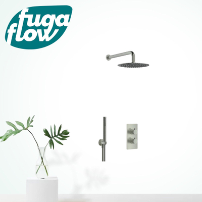 FugaFlow Eccelente Sobrado Badkamer inbouw regendoucheset met thermostaat 25cm hoofddouche incl. staaf handdouche gunmetal PVD