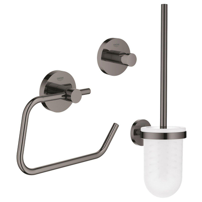 GROHE Essentials Toilet accessoireset 3-delig met toiletborstelhouder, handdoekhaak en toiletrolhouder zonder klep Hard graphite