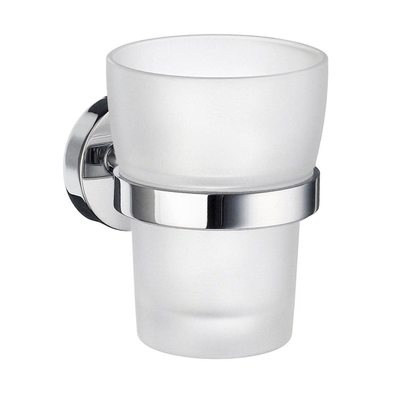 Smedbo Home Bekerhouder - 7.5x9.8x9.3cm - met glas - chroom/mat glas