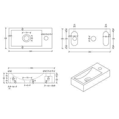 Differnz Ribble fonteinset - 38x18x8cm - Rechthoek - 1 kraangat - chroom kraan - kruisgreep - natuursteen zwart
