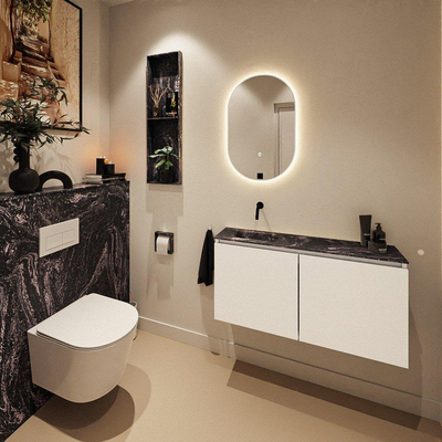 MONDIAZ TURE-DLUX 100cm toiletmeubel Talc. EDEN wastafel Lava positie links. Zonder kraangat.