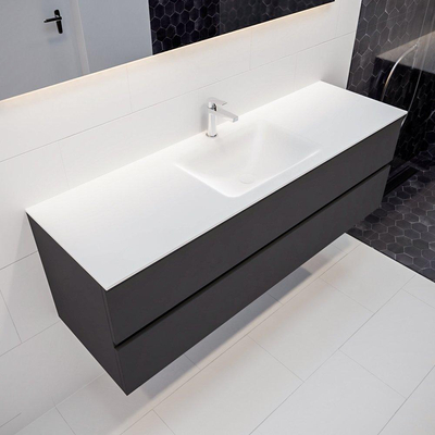 MONDIAZ VICA Badkamermeubelset - 150cm - 2 lades - wasbak Cloud midden - 1 kraangat - solid surface darkgrey