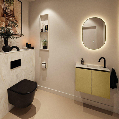 MONDIAZ TURE-DLUX 60cm toiletmeubel Oro. EDEN wastafel Ostra positie rechts. Met 1 kraangat.