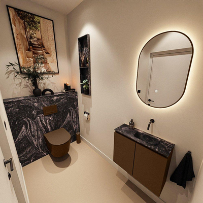 MONDIAZ TURE-DLUX 60cm toiletmeubel Rust. EDEN wastafel Lava positie rechts. Zonder kraangat.