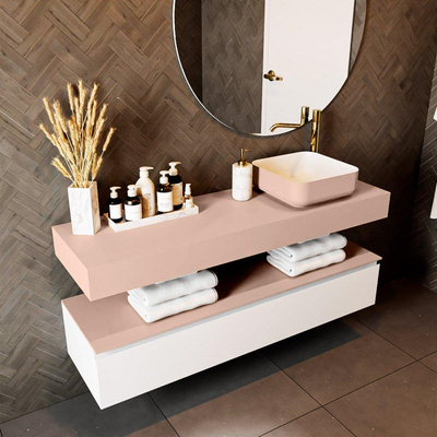 Mondiaz TOP 41 Vrijhangend Topblad - 140x41x12cm - geschikt voor waskom - Solid surface - Rosee