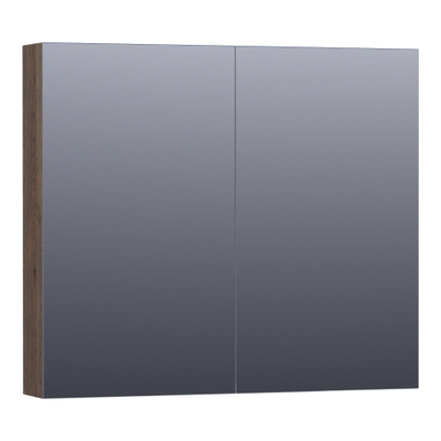 Saniclass Plain spiegelkast 80x70x15cm met 2 links- en rechtsdraaiende spiegeldeuren Hout Black oak