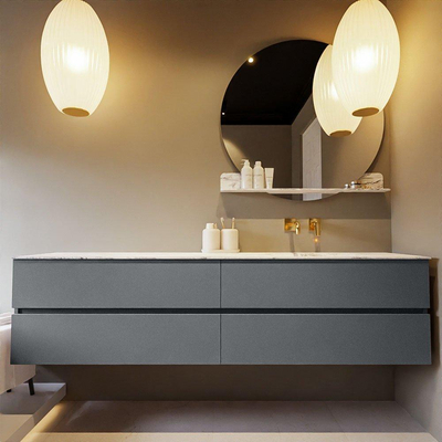 MONDIAZ VICA-DLUX Badkamermeubelset - 200cm - onderkast plata - 4 lades - inbouw wastafel cloud rechts - zonder kraangaten - 60cm hoge versie - glace