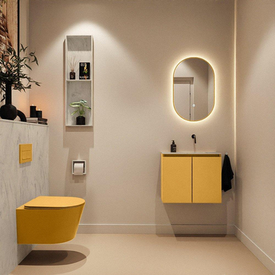 MONDIAZ TURE-DLUX 60cm toiletmeubel Ocher. EDEN wastafel Opalo positie rechts. Zonder kraangat.