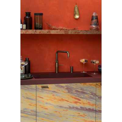 Quooker Classic Fusion Square kokendwaterkraan - draaibare uitloop - PRO3 incl. Cube reservoir - Warm / kokend / bruisend / gefilterd water - messing patina