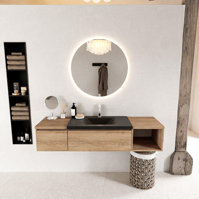 MONDIAZ BUKLA 160cm badmeubel met open module 40 rechts kleur Washed Oak met 2 lades. Wastafel CLOUD midden 1 kraangat kleur Urban.