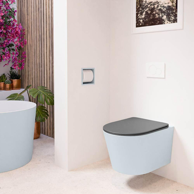 MONDIAZ LAVIE wandclosetpack - 36x53cm - diepspoel - rimless - clay (blauw) - softclose - quick-release - toiletzitting - Dark grey (grijs)